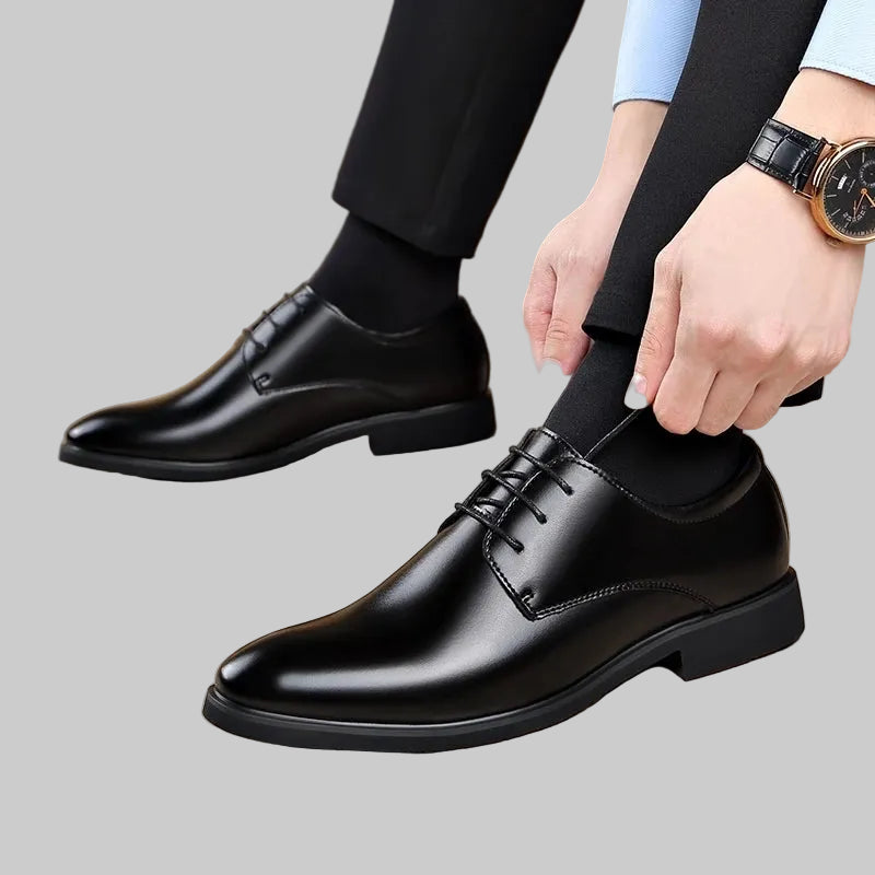 Men’s Korean-Style Black Leather Dress Shoes – Sleek Professional Comfort for Office, School & Formal Wear