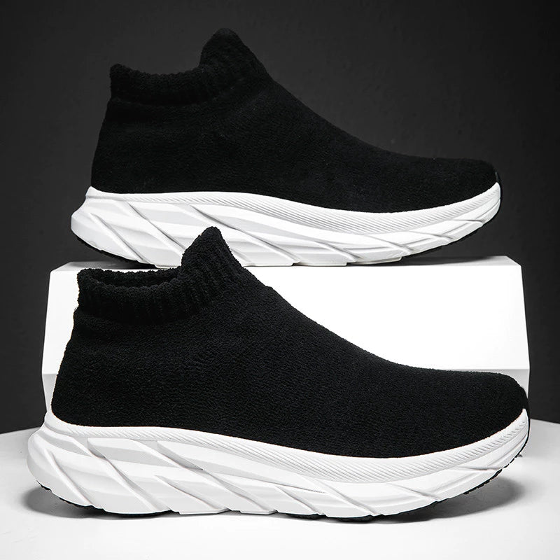 Flying woven casual sports shoes men breathable socks running velvet