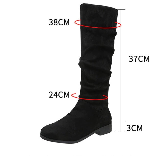Women's Fashion Low Heel Mid-Calf Boots Casual Classic Suede Leather Flats Long boots for Women