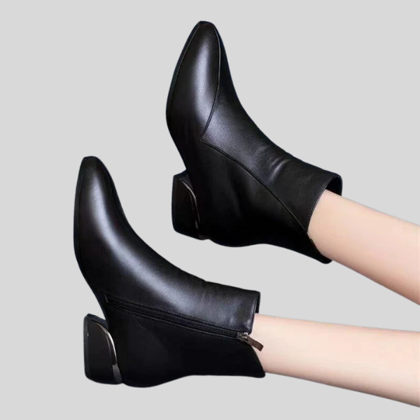 Black leather boots for women Korean style school shoes mid heel black boot