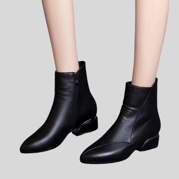 Black leather boots for women Korean style school shoes mid heel black boot