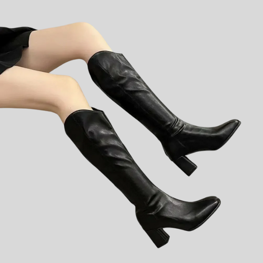 Korea Fashion h-heel Boots Women Casual zipper Solid color knee-length Long boots