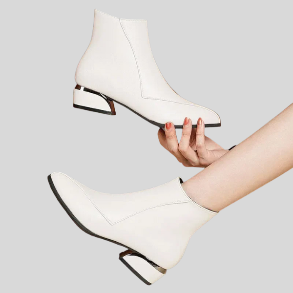 Black leather boots for women Korean style school shoes mid heel black boot