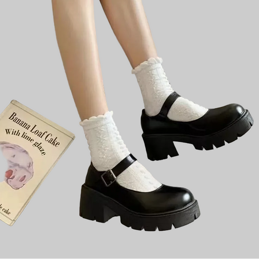 Mary Janes British Style Casual Student Shoes – Classic Lolita/Japanese JK, Black Thick Bottom, 3 Styles
