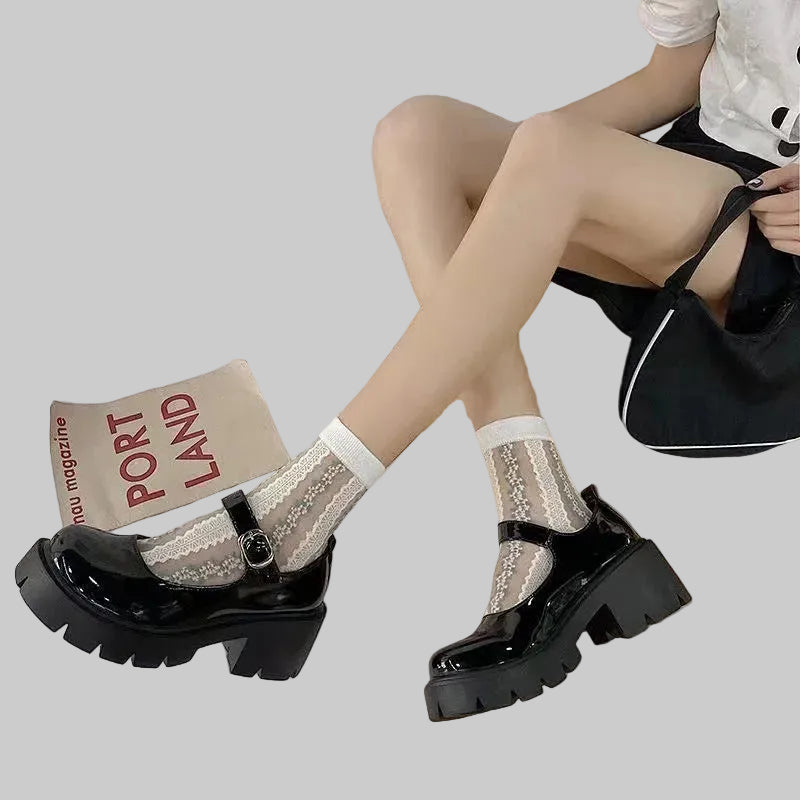 Mary Janes British Style Casual Student Shoes – Classic Lolita/Japanese JK, Black Thick Bottom, 3 Styles
