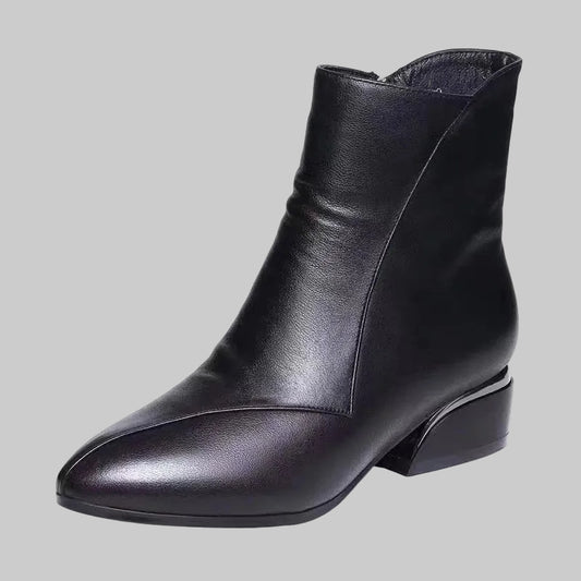 Black leather boots for women Korean style school shoes mid heel black boot