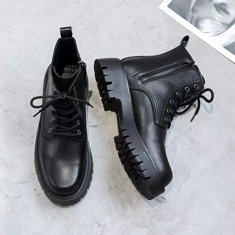 New Men's Korean Martin Boots British Style Black High-Top Leather Shoes Chelsea Zipper Short Boots