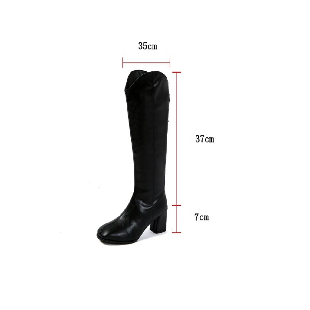 Korea Fashion h-heel Boots Women Casual zipper Solid color knee-length Long boots