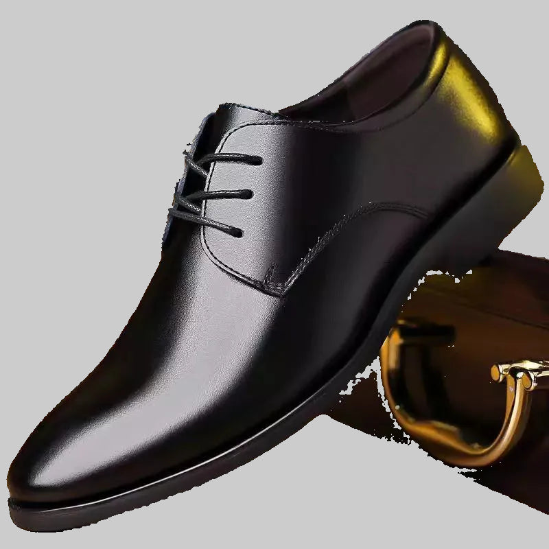 Men’s Korean-Style Black Leather Dress Shoes – Sleek Professional Comfort for Office, School & Formal Wear