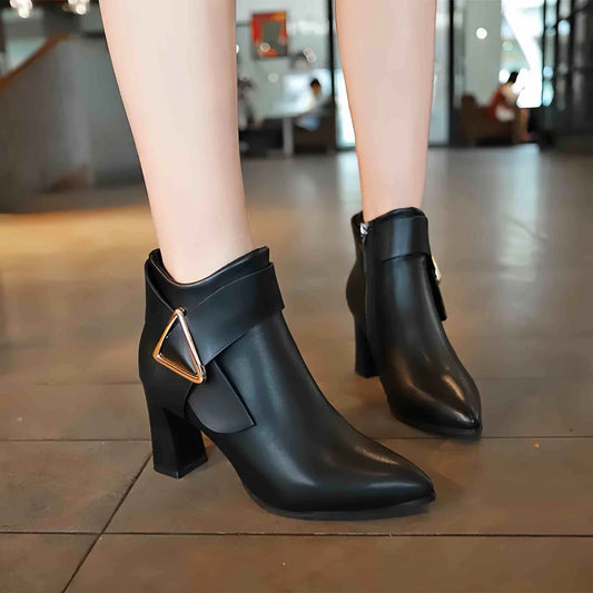 MIA Boots Korean High Heels Thick Heels Boots Women Leather Martin Boots Women Shoes