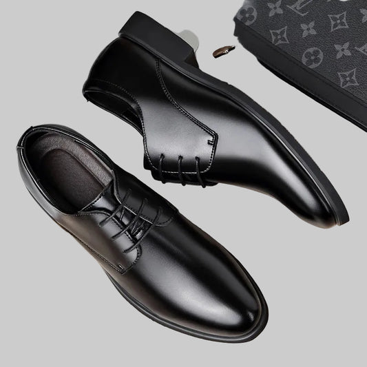 Men’s Korean-Style Black Leather Dress Shoes – Sleek Professional Comfort for Office, School & Formal Wear