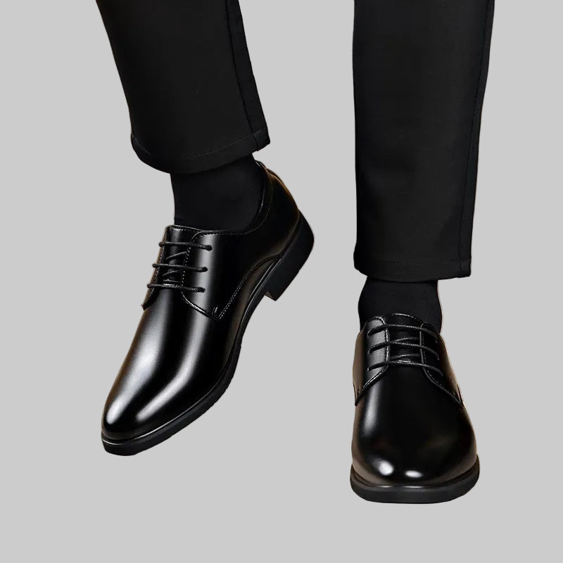 Men’s Korean-Style Black Leather Dress Shoes – Sleek Professional Comfort for Office, School & Formal Wear