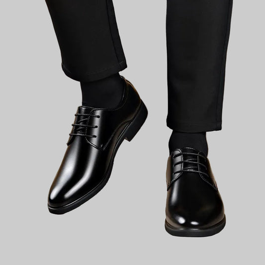 Men’s Korean-Style Black Leather Dress Shoes – Sleek Professional Comfort for Office, School & Formal Wear