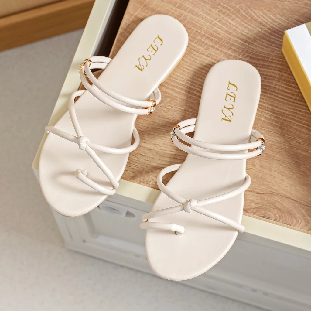 New Roman Braided Leather Open Toe Flat Sandals For Women Casual Slip-On Sandals