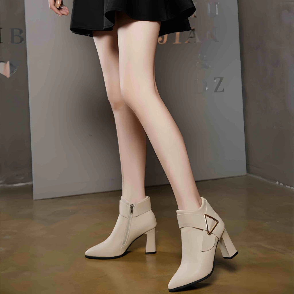 MIA Boots Korean High Heels Thick Heels Boots Women Leather Martin Boots Women Shoes