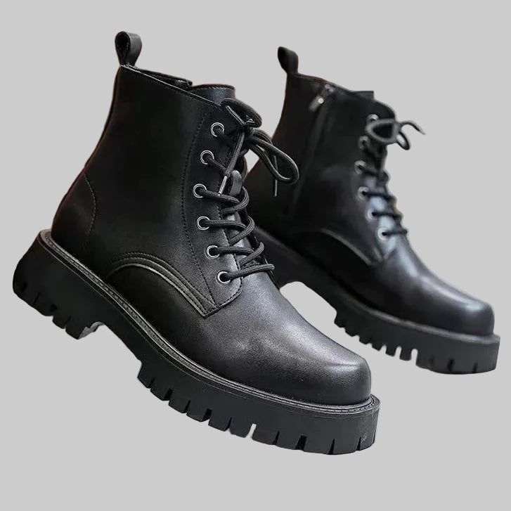 New Men's Korean Martin Boots British Style Black High-Top Leather Shoes Chelsea Zipper Short Boots
