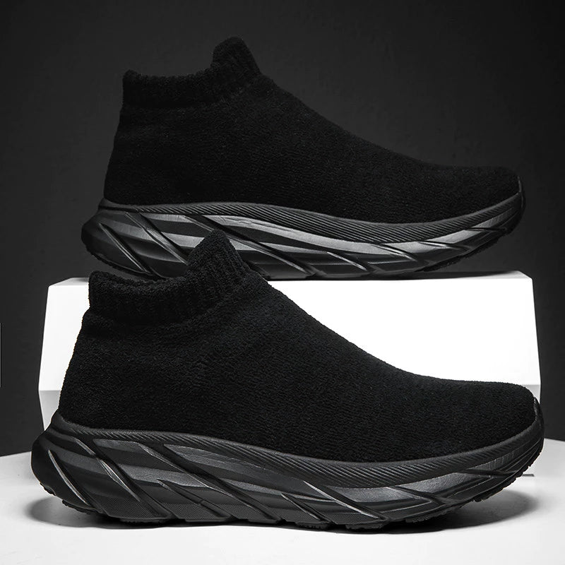Flying woven casual sports shoes men breathable socks running velvet