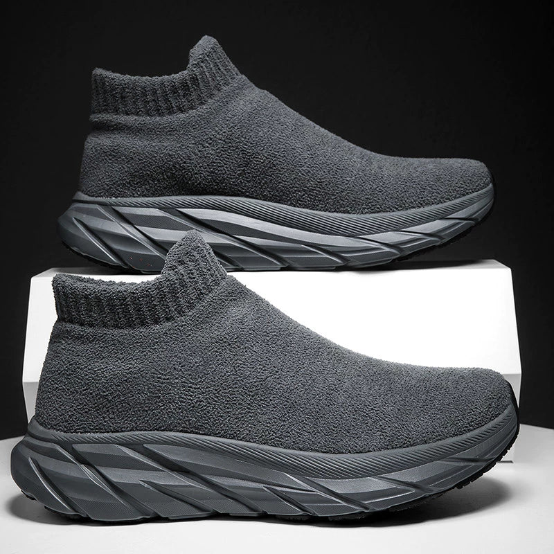 Flying woven casual sports shoes men breathable socks running velvet
