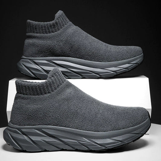 Flying woven casual sports shoes men breathable socks running velvet