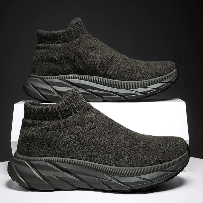 Flying woven casual sports shoes men breathable socks running velvet