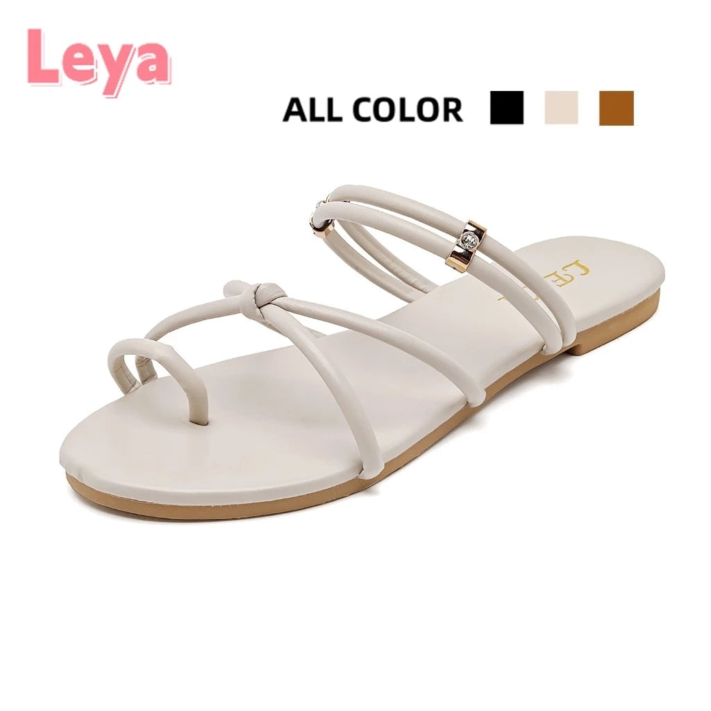 New Roman Braided Leather Open Toe Flat Sandals For Women Casual Slip-On Sandals